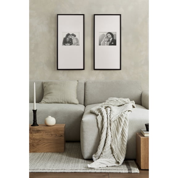 Kate and Laurel Gallery Rectangular Panel Picture Frame Set of 2, 14 x 30 matted to 8 x 10, Black, Modern Tall Two-Piece Photo Frame Set for Gallery Wall Decor in Living Room Wall Display