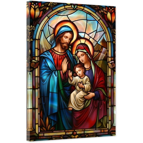 ZHONGYUTONG Holy Family Pictures Jesus and Virgin Mary Canvas Catholic Wall Art God Poster Christian Painting for Church Decor Framed (12.00" x 18.00")