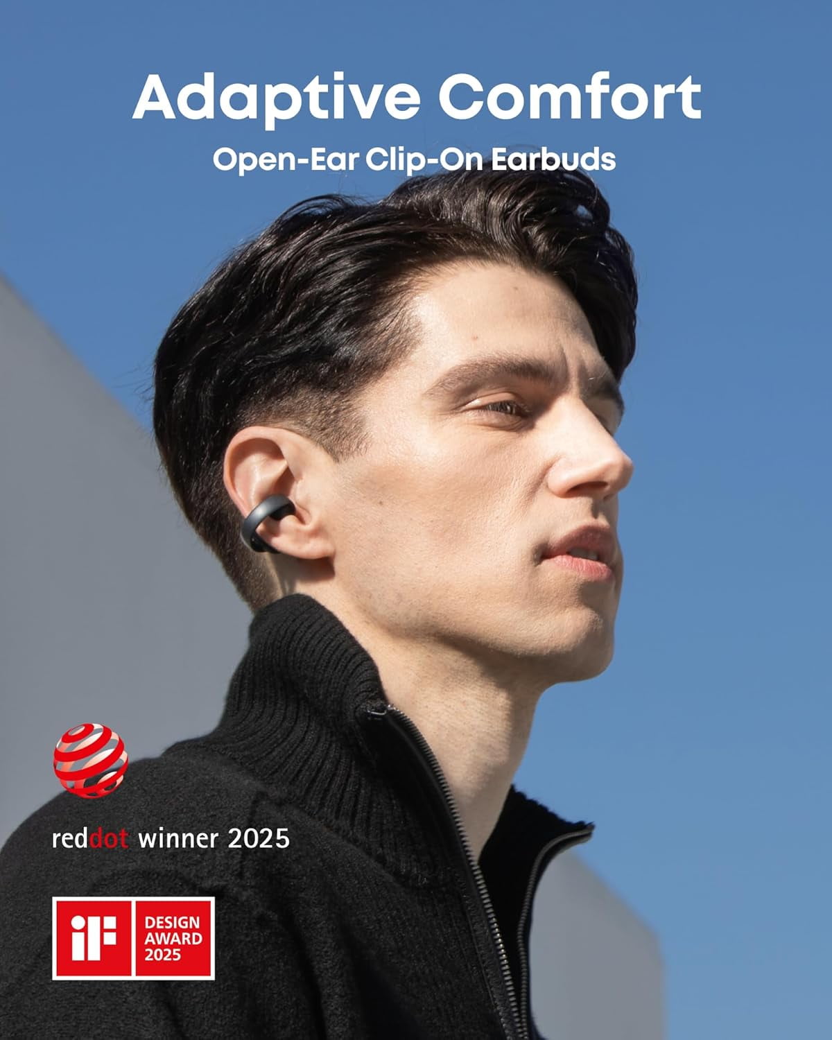 Soundcore AeroClip Open-Ear Earbuds Midnight Black High-Res Sound