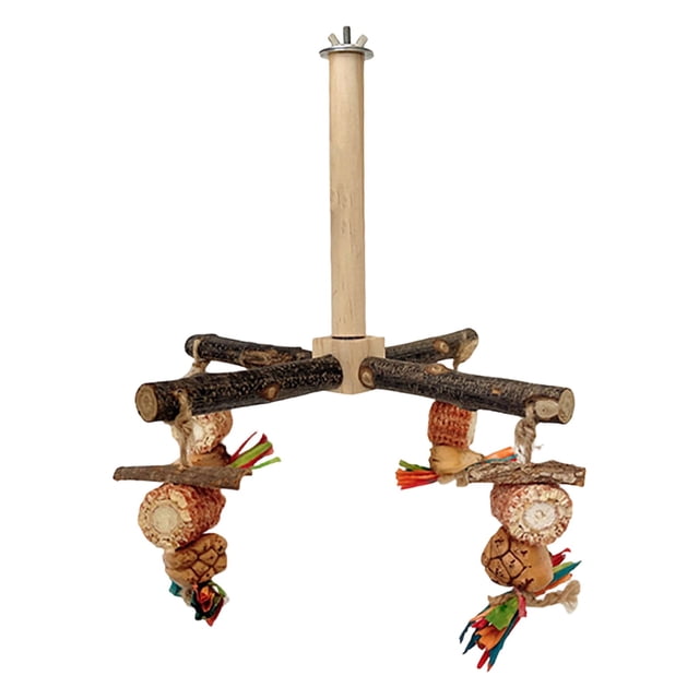 Wooden Parrot Play Gym With Rotating Stand Bird Activity Center Chew For Large Medium Birds