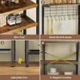 thumbnail image 6 of L-Shaped Bakers Rack with Power Outlet, 6-Tier Microwave Stand with Open Storage, Coffee Bar with Hooks, Mesh Grid, Kitchen Shelf with Wire Basket, Rustic Brown and Black, 6 of 15