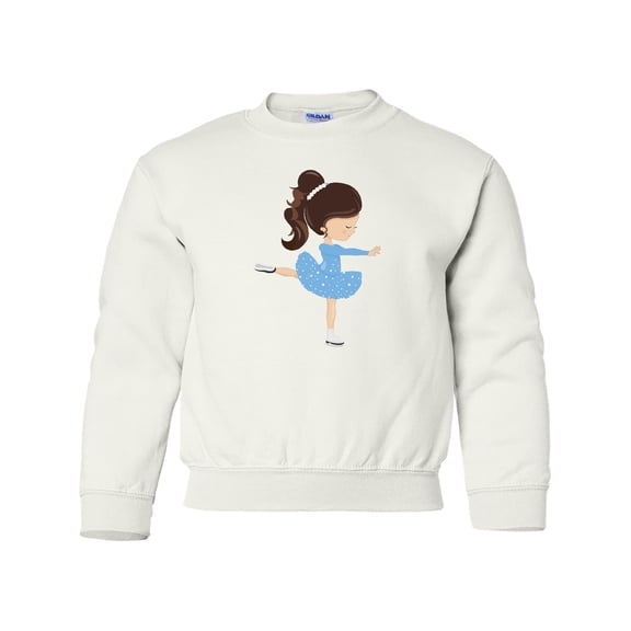Inktastic Figure Skating, Ice Skating Girl, Brown Hair Youth Sweatshirt