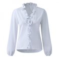 thumbnail image 2 of Pisexur Womens Ruffle Long Sleeve Tops Daily Casual Full Sleeve V-Neck Tunic Blouse Solid Color Plus Size Ladies Tops Shirts, 2 of 6
