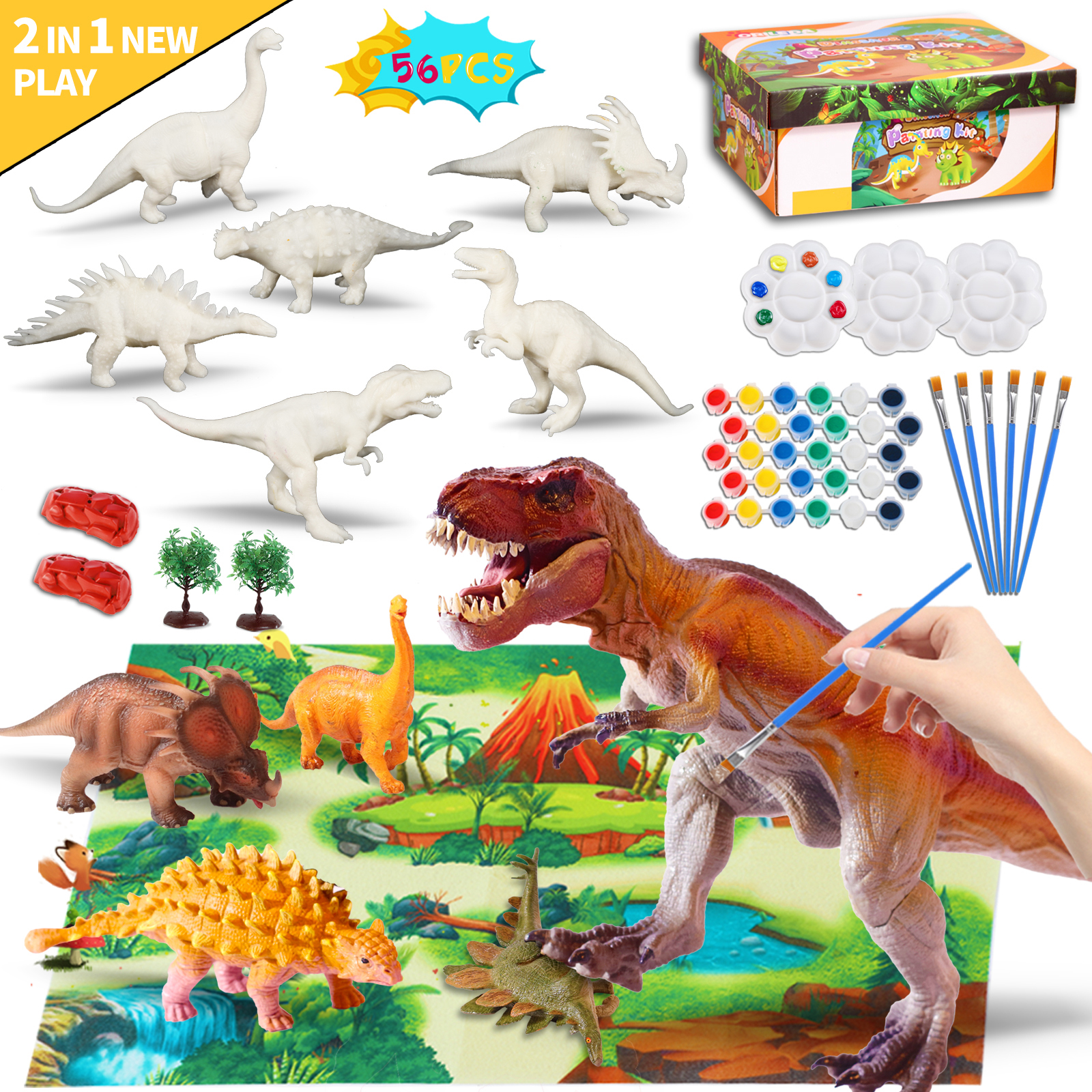 ORILEDA 3D Dinosaur Painting Kit Kids Crafts and Arts for Boys and Girls  Paint Your Own Dinosaurs 56PCS Perfect Birthday Gifts for Ages 4-8 Years  Old 