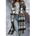 thumbnail image 3 of Women's Long Flannel Plaid Jacket Shacket Cozy Lapel Button Down Shirt Jacket Fuzzy Trench Coat, 3 of 6
