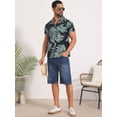 thumbnail image 2 of DARING DIVA Men's Short Sleeve Button Down Camp Collar Leaf Print Shirts S Black Green, 2 of 7