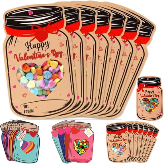 Mason Jar Valentines Day Cards, Valentine Mason Jar Cards, Mason Jar Valentine Cards, Mason Jar Valentines, Valentine Mason Jars, Valentines Day Mason Jar Cards (A-50PCS)