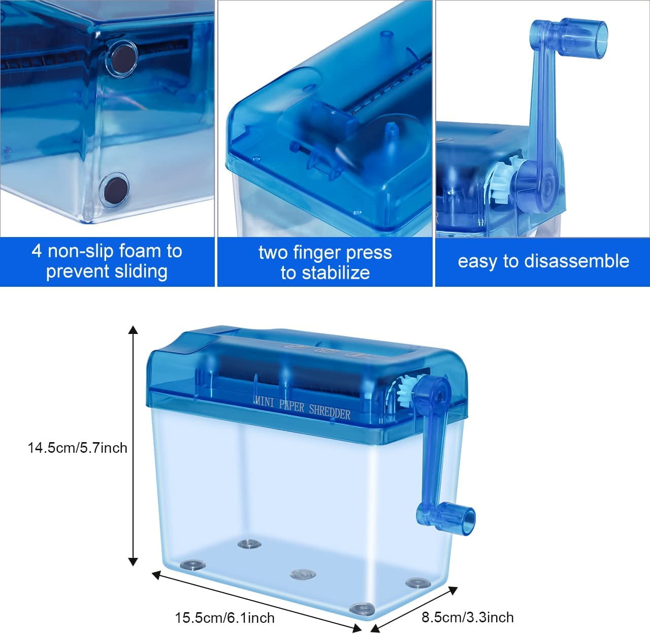 Mini Hand Shredder Portable Paper Shredder Manual Shredder Documents Paper Cutting Tool Home Office Desktop Stationery Christmas Birthday Gift Blue