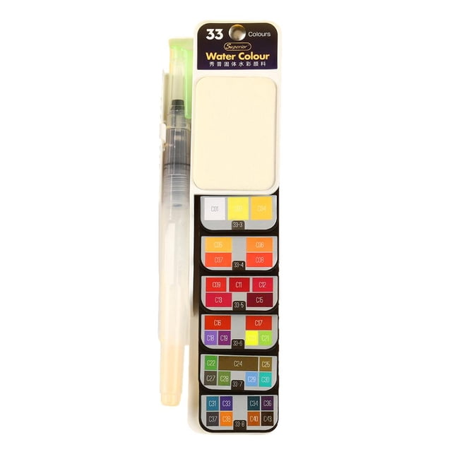 Juego de viaje de pintura de acuarela de 42/33/25 colores con pincel para suministros de arte de artista 33 colores Zulema pintura de acuarela