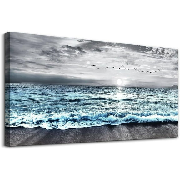 Aaheei Canvas Wall Art For Living Room Wall Decorations For Bedroom Office Wall Decor Black And White Wall Painting Blue Ocean Sea Wave Pictures Artwork For Modern Beach Posters Home Decor