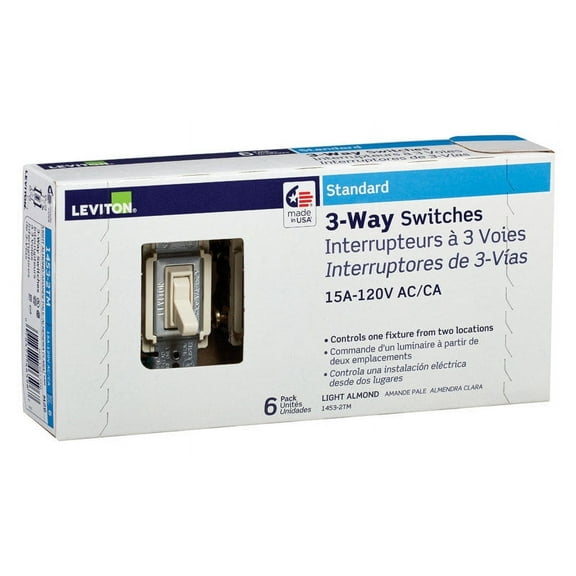 Leviton 15 amps Three Pole Toggle AC Quiet Switch Light Almond 6 pk