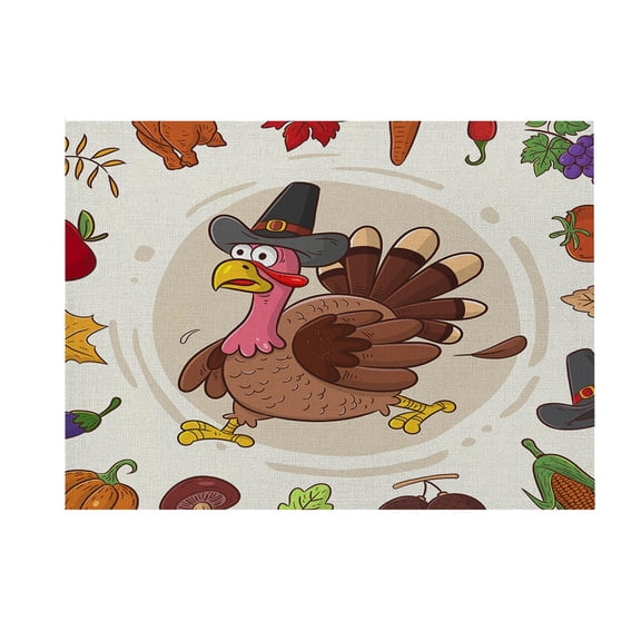 Clearance Under $0.99! 1PC Thanksgiving Placemat, Waterproof Polyester Linen with Pumpkin & Maple Leaf Design, Polyester linen, (12x18in, A)