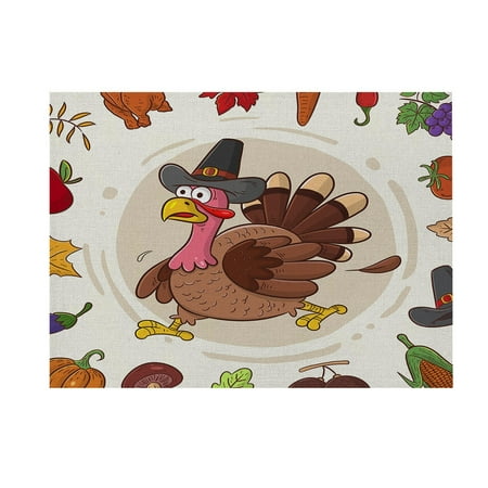 

Outfmvch Table Cloth Thanksgiving Pumpkin Turkey Maple Leaf Placemats Autumn Table Decoration
