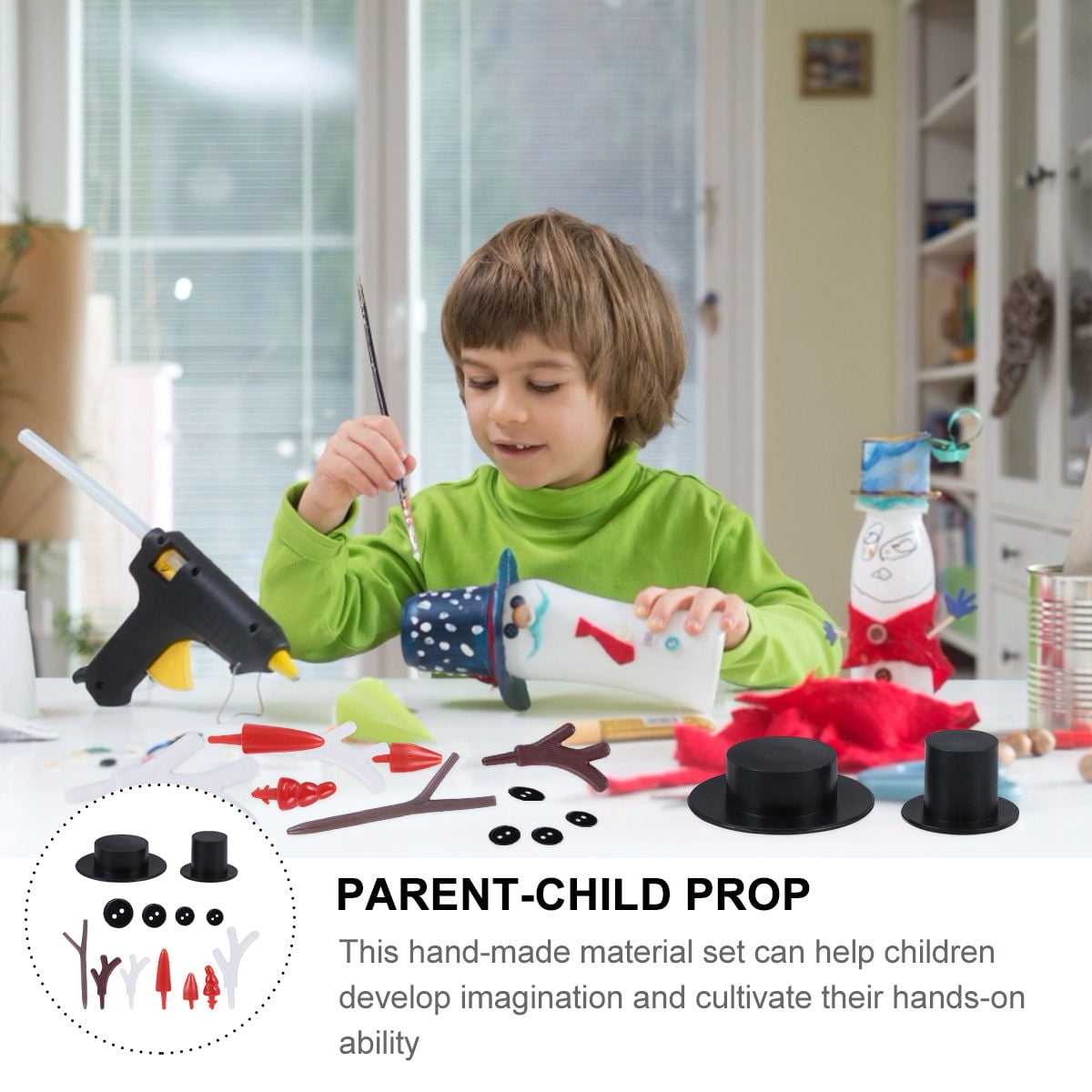 HOOWIFFY Christmas Snowman Craft Kit with Black Plastic Accessories for Holiday Decor and Fun Seasonal Projects
