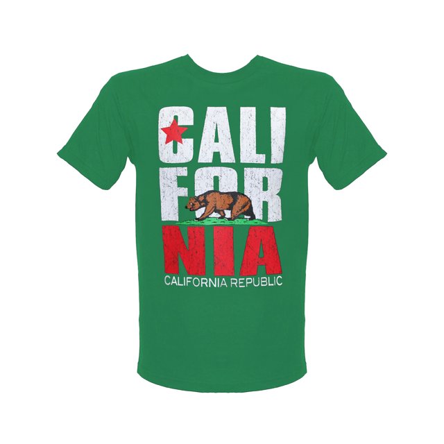 República de California para hombre, intrépido, con cuello redondo, kelly green, pequeño Gravity Trading Camiseta de manga corta
