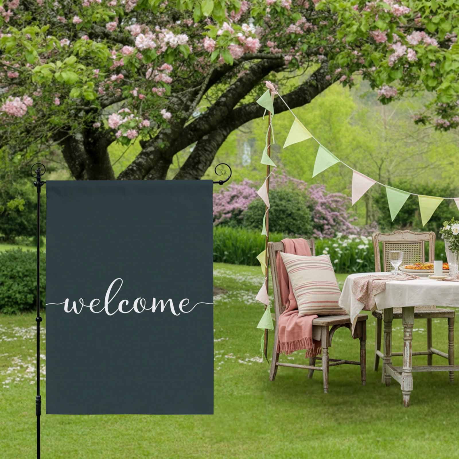 Vintage Theme House Flag 28 x 40 Inches, Welcome Simple Letter Print Weather Proof Outdoor Patio Flags Double Sided Small House Decoration for Yard Lawn Outside Home