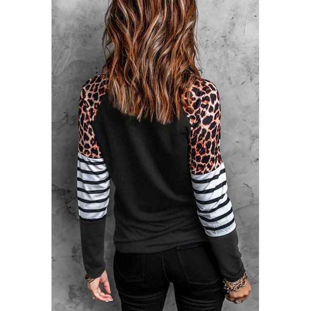 ABPHQTO Top gráfico con estampado de rayas de leopardo y árbol de Navidad de mujer negro