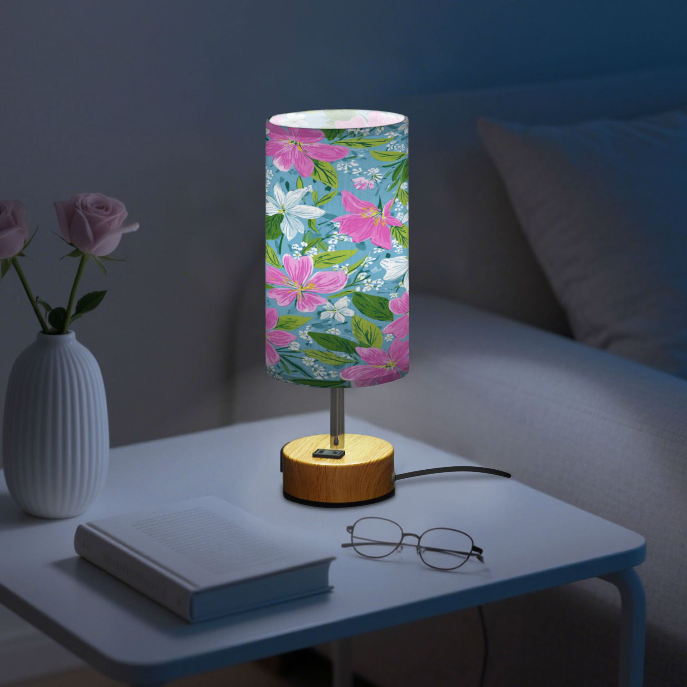 Touch-Control 3-Color Desk Lamp with Plug – Energy-Saving LED + 3 Simultaneous Charging Ports Lily Pulitzer Floral Pattern