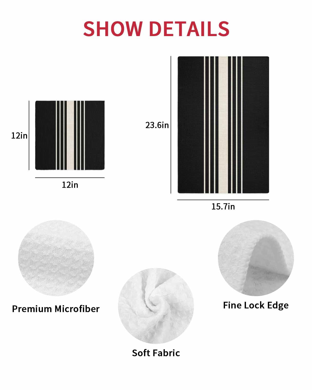Black Beige Striped Kitchen Dish Towels for Drying Dishes Set of 4, Modern Farmhouse Retro Lines Waffle Weave Microfiber Hand Tea Bathroom Towels Quick Dry & Absorbent Towel 12x12