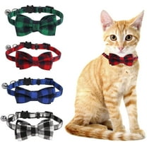 4 Pack Cat Collars Breakaway with Bell Cat Collars with Cute Bowtie for Pet Kitten Cats and Small Dogs Pets Adjustable from 8-11In (Plaid)