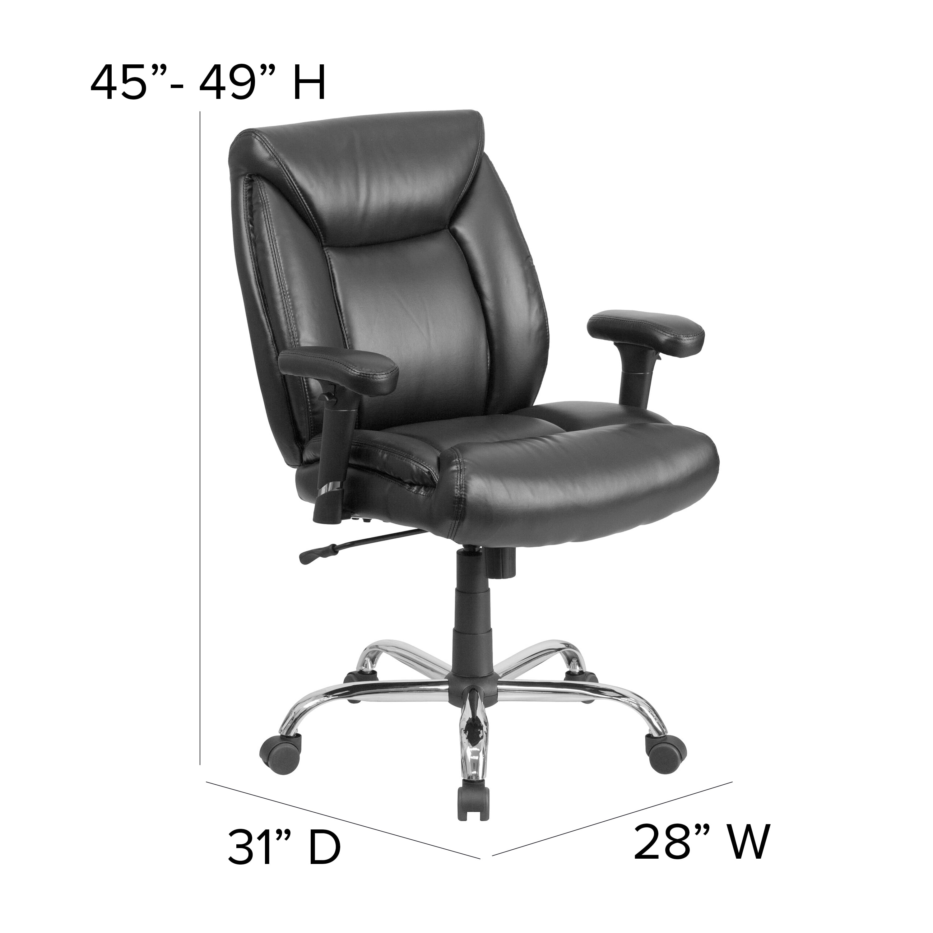 Emma + Oliver 24/7 500 lb. Big & Tall Black LeatherSoft Ergonomic Office Chair with Loop Arms