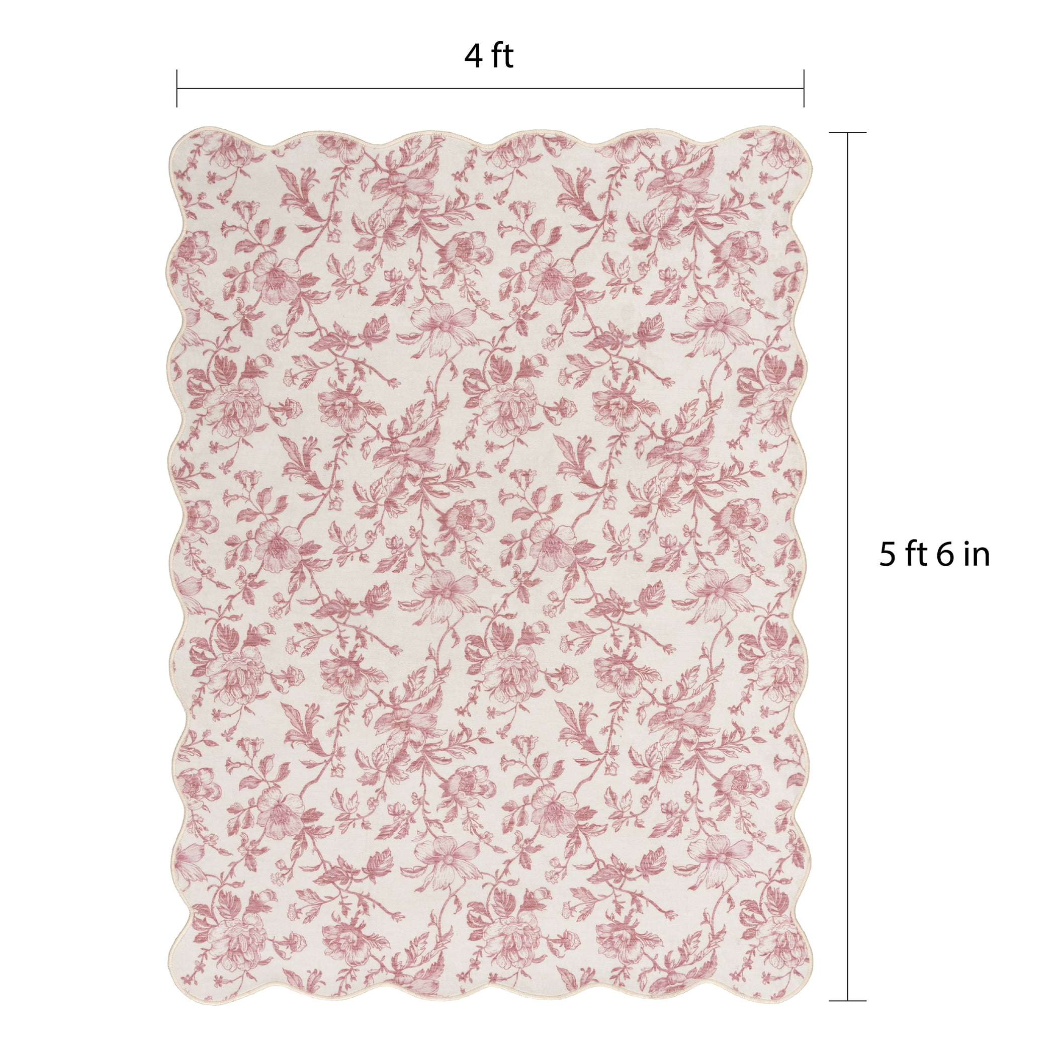 Mainstays Pink Floral Faux Fur Scalloped Indoor Area Rug, 4 ft x 5 ft 6 in