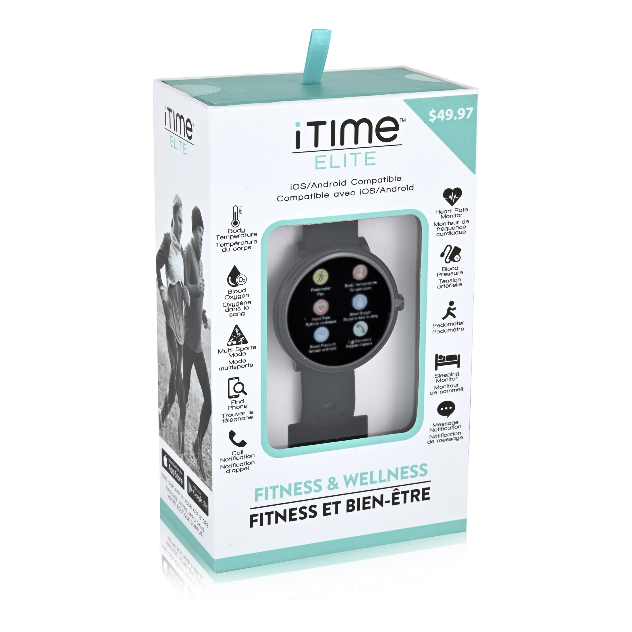 iTime Elite Smart Watch with Round Dial and Rubber Strap, Black