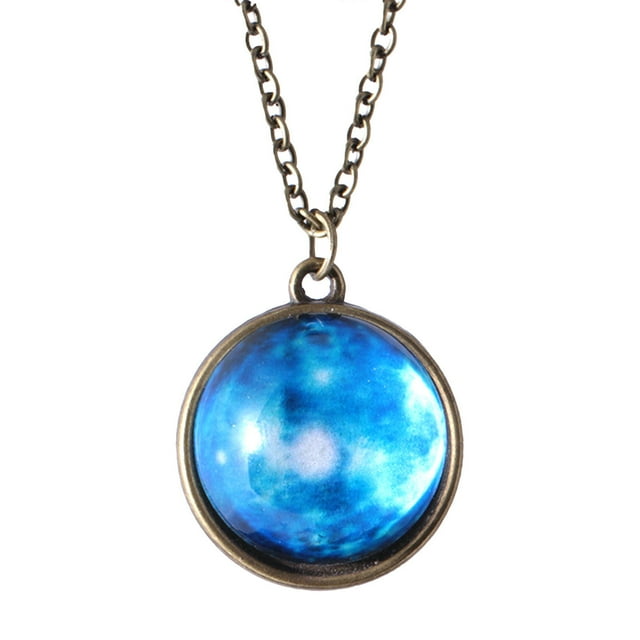 PVCS Solar System Necklace Pendant Planet Necklace Galaxy Double Sided Glass Dome