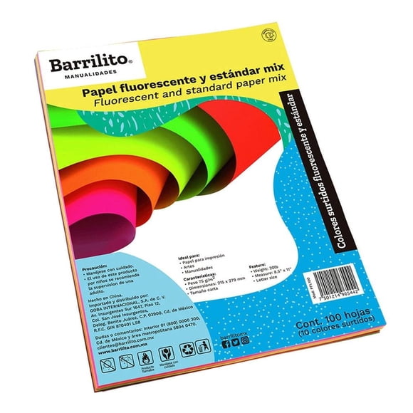 Hojas de papel Barrilito carta fluorescente 100 pzas