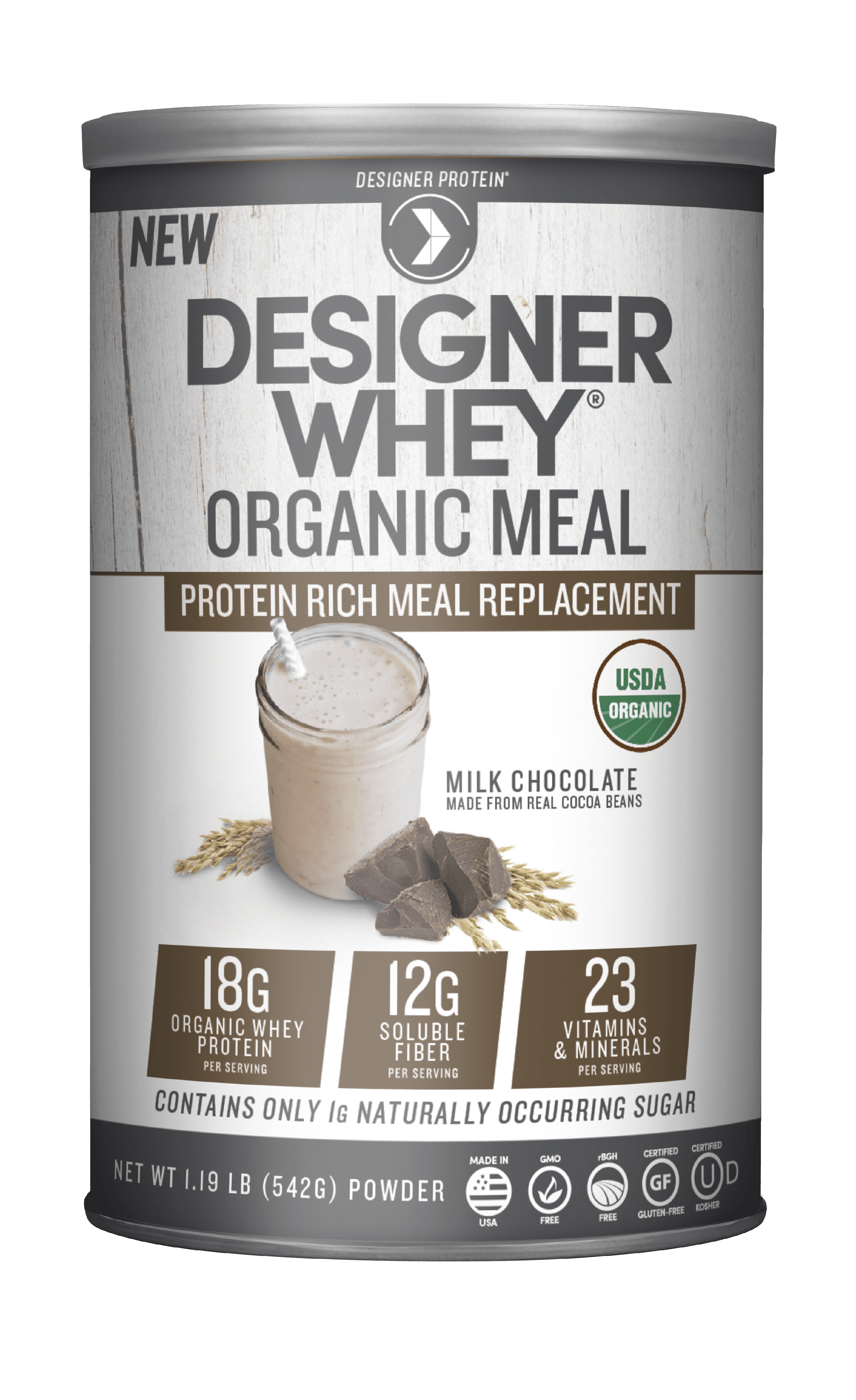 Designer Protein Organic Protein Powder, Milk Chocolate, 18g Protein, 1
