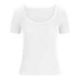 thumbnail image 4 of Mittory Women O Neck Ribbed Fitted Tight Tshirt Short Sleeve Shirt Basic Knit Top, 4 of 4