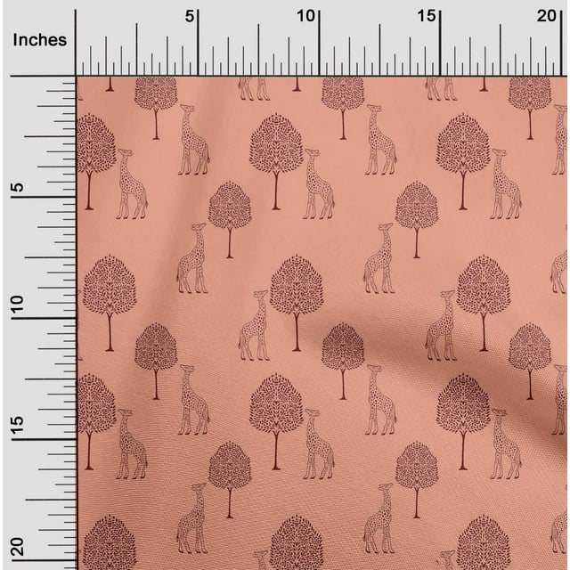 oneOone Polyester Lycra Fabric Tree & Giraffe Block Printed Fabric 1 Yard 56 Inch Wide