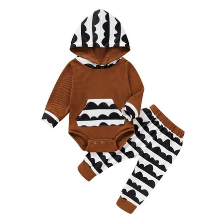 

Honeeladyy Winter Infant Baby Boys Girls Dairy Cow Print Hoodie Romper Bodysuit Pants Outfits Brown Discount