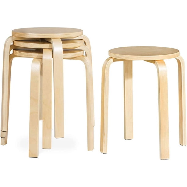 Songqin Stackable Bentwood Stools Set of 4, 18-Inch Height Backless Counter Chairs with Round Top, Anti-Slip Felt Pad, Portable School Stool for Dining Room, Kitchen, Classroom, Birch
