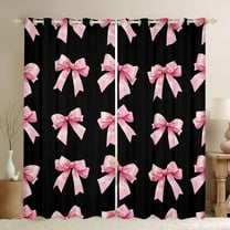 Feelyou Teens Cute Bow-tie Black Out Curtains, Butterfly Knot Princess Curtains Pack of 2 (42x63 Each), Watercolor Bowknot Pink Bedroom Curtains, Living Room Curtains Decor