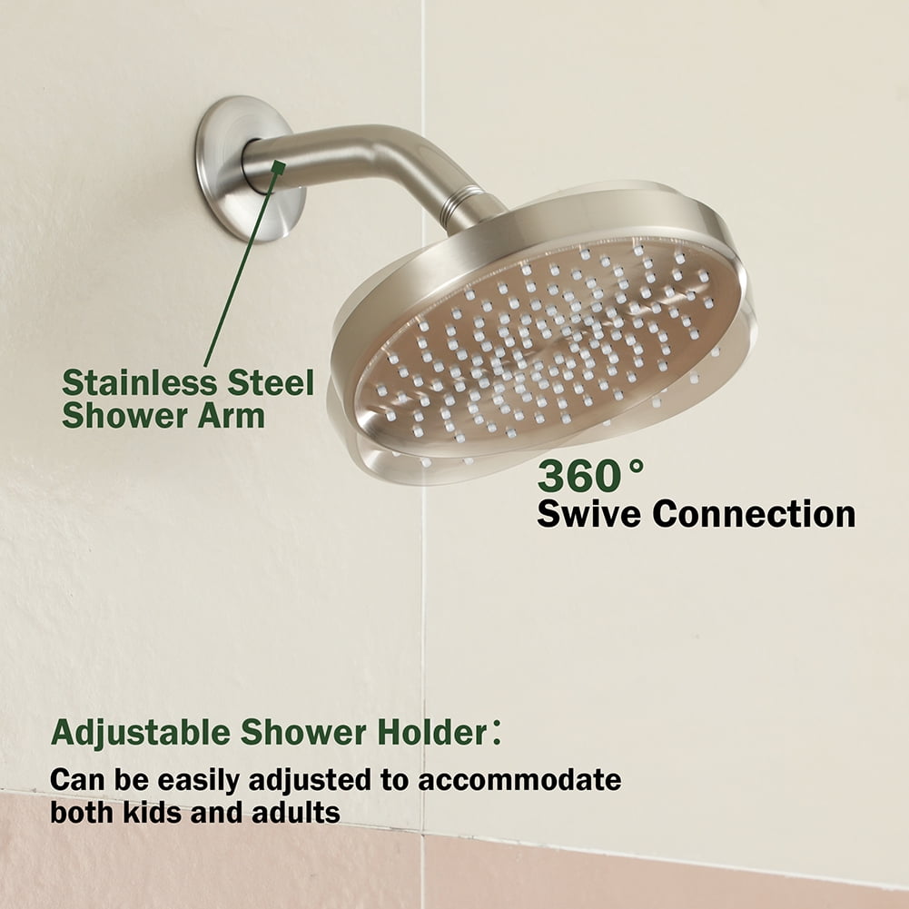 Kepooman 6-Inch Circular Large Rainfall Brushed Nickel Shower Head, 360°Adjustable Angles Single Wall-Mount Showerhead Kepooman 6-Inch Circular Large Rainfall Brushed Nickel Shower Head, 360°Adjustable Angles Single Wall-Mount Showerhead