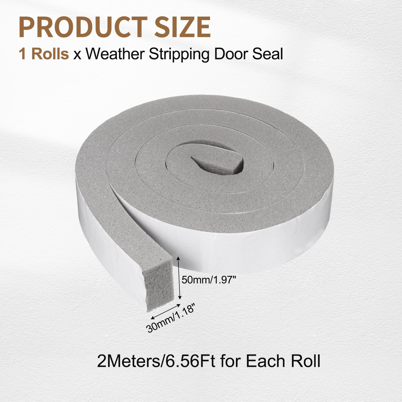 2" x 1-3/16" Foam Weather Stripping, Self Adhesive Door Seal Insulation Strips, Soundproofing Foam Seal Tape for Door/Window, Air Conditioning (6.56 Ft Total Length in 1 Roll)