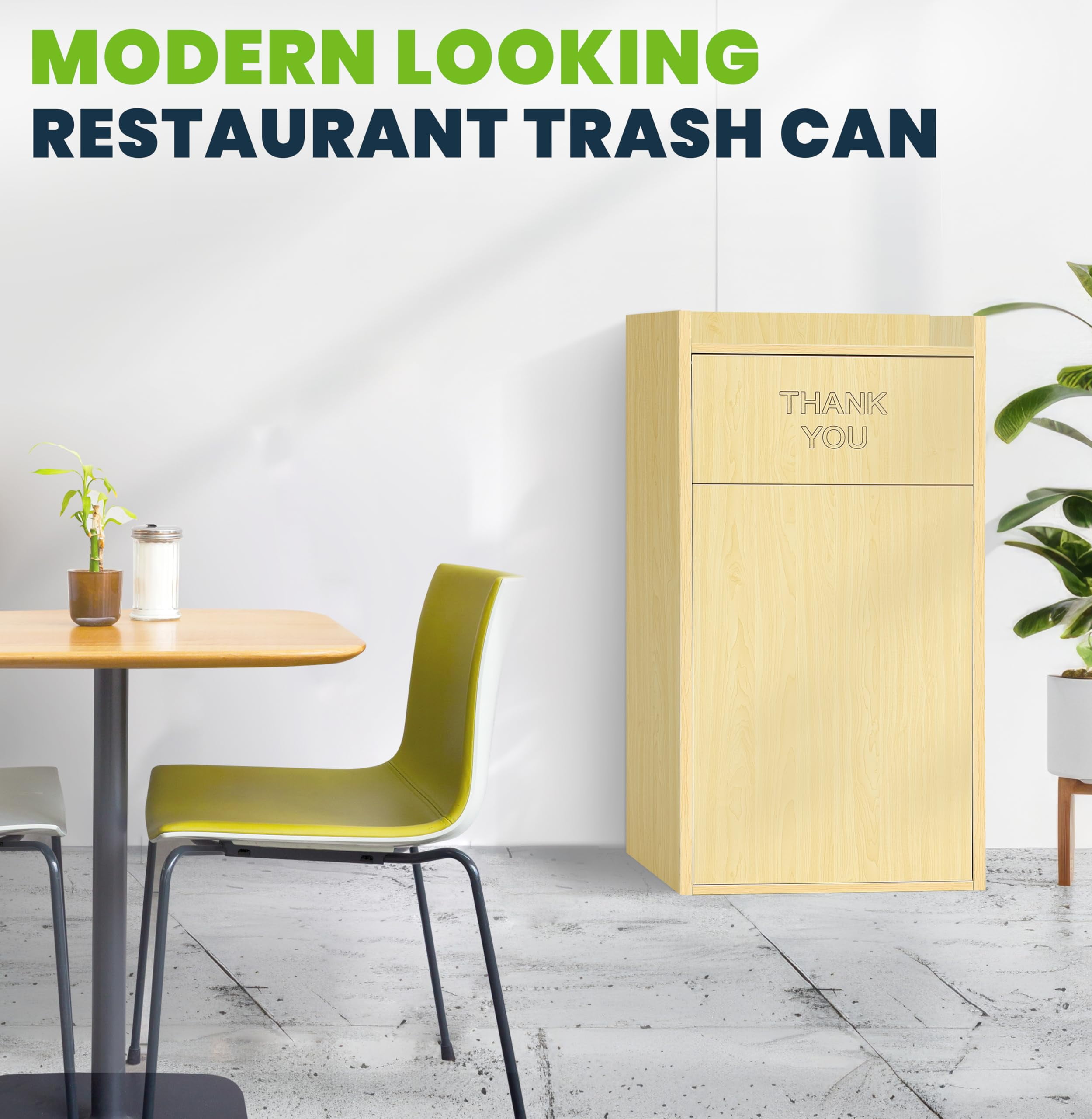 Alpine Restaurant Trash Can Cabinet - Thank You Trash Can Commercial Trash Can 40 Gallon, Garbage Receptacle with Tray Holder for Restaurants, Cafeterias (Oak)