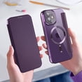 thumbnail image 3 of Cutyskin for iPhone 12 Flip Wallet Case, Built-in Camera Lens Protector [Compatible with MagSafe] Plating Transparent Business PU Leather RFID Blocking Credit Card Slots Phone Case,Purple, 3 of 7