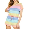 thumbnail image 2 of Kelon Ensembles de Pyjama pour Femmes en Solde Pyjamas Mixtes pour Femmes Femmes Filles Mode à Rayures Imprimé Manches Courtes Shorts Pyjama Décontracté Ensemble, 2 of 9