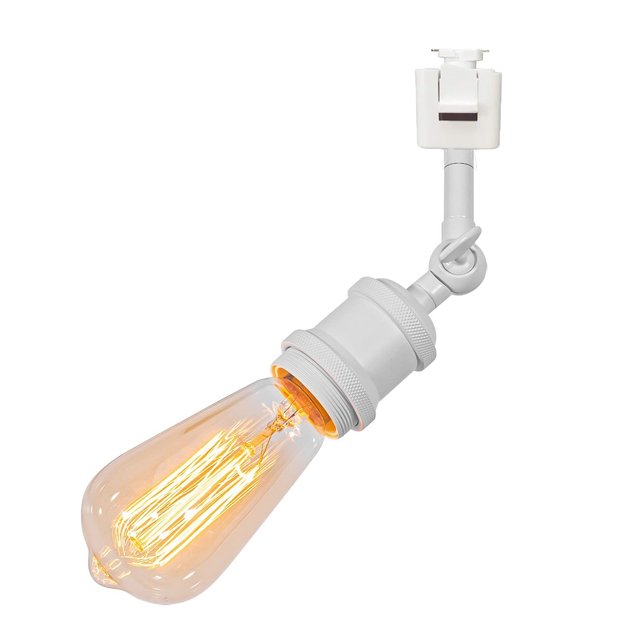 FSLiving Éclairage de Tête de Rail de Type J à Angle Titre Réglable au Design Rétro Vintage, Base Blanche E26, Luminaire de Rail pour Galerie, Loft, Allée, Salon, Cuisine, Ampoule et Rail Non Inclus - 1 Paquet