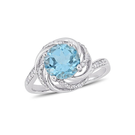 2.49 Carat (Ctw) Blue and White Topaz Swirl Ring in Sterling Silver for Women