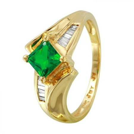 Foreli 0.1CTW Created Emerald And Diamond 10k Yellow Gold Ring