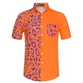 thumbnail image 1 of Lars Amadeus Camisa De Manga Corta Con Estampado Animal Para Hombre, Con Botones, Informal, Con Estampado De Patchwork Naranja Púrpura S, 1 of 6