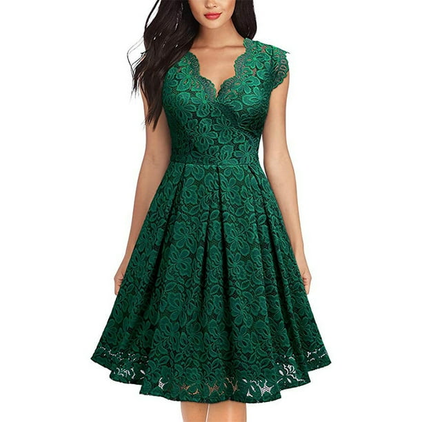 Women's Vintage Floral Lace Dress Big Hem Dress