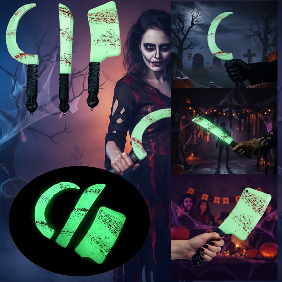 Oefntac Savings Halloween Decorations Indoor Halloween Luminous Bloods Blade Prop Knife Simulation Plastic Kitchen Knife Machetes and Machetes Horror Bloods Stain Cos Performance Equipment