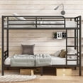 thumbnail image 2 of Twin XL over Twin XL Bunk Bed, Heavy Duty Metal Bunk Bed Frame with Full-Length Guardrails & Ladders, Bedroom Bunk Bed for Teens, Adults, Noise Free, Black, 2 of 8