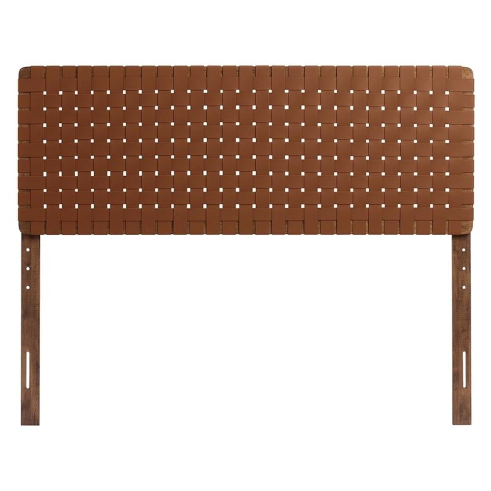 Maklaine Weave Vegan Leather Queen Headboard in Walnut Brown