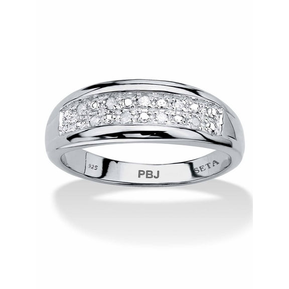 PalmBeach Jewelry Men's Pave Diamond Wedding Band 1/8 TCW in 18k Gold-Plated or Platinum-Plated Sterling Silver