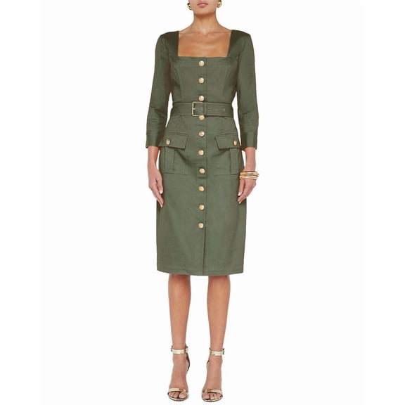 L’AGENCE womens L'AGENCE Bordeaux 3/4 Sleeve Midi Dress, 00, Green